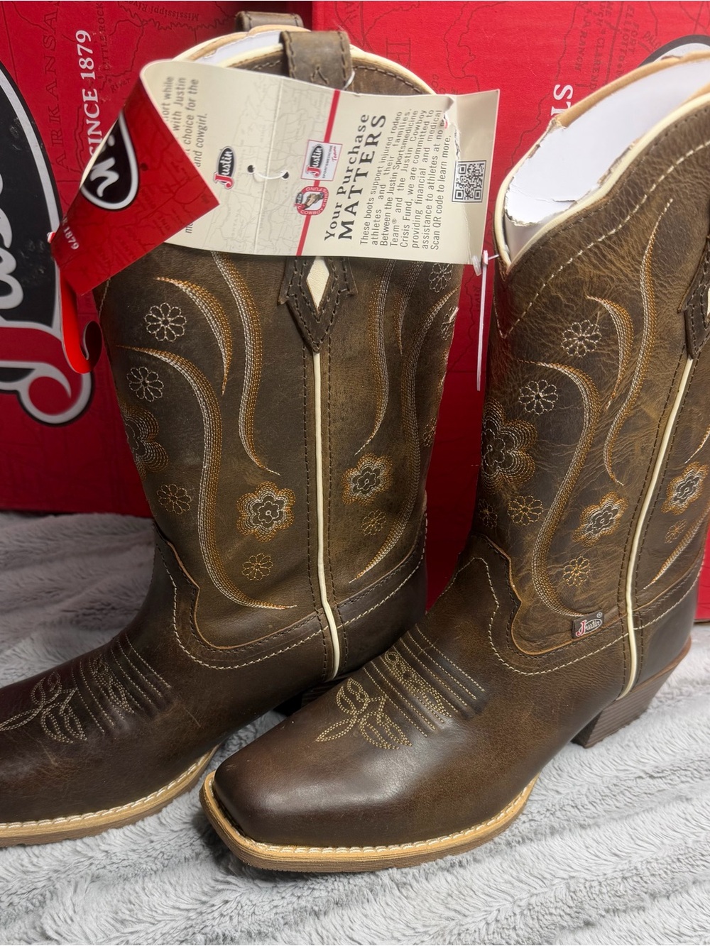 New in Box Justin Women's Jesse Brown Western Boots - Square toe Brown 9B - Picture 6 of 9